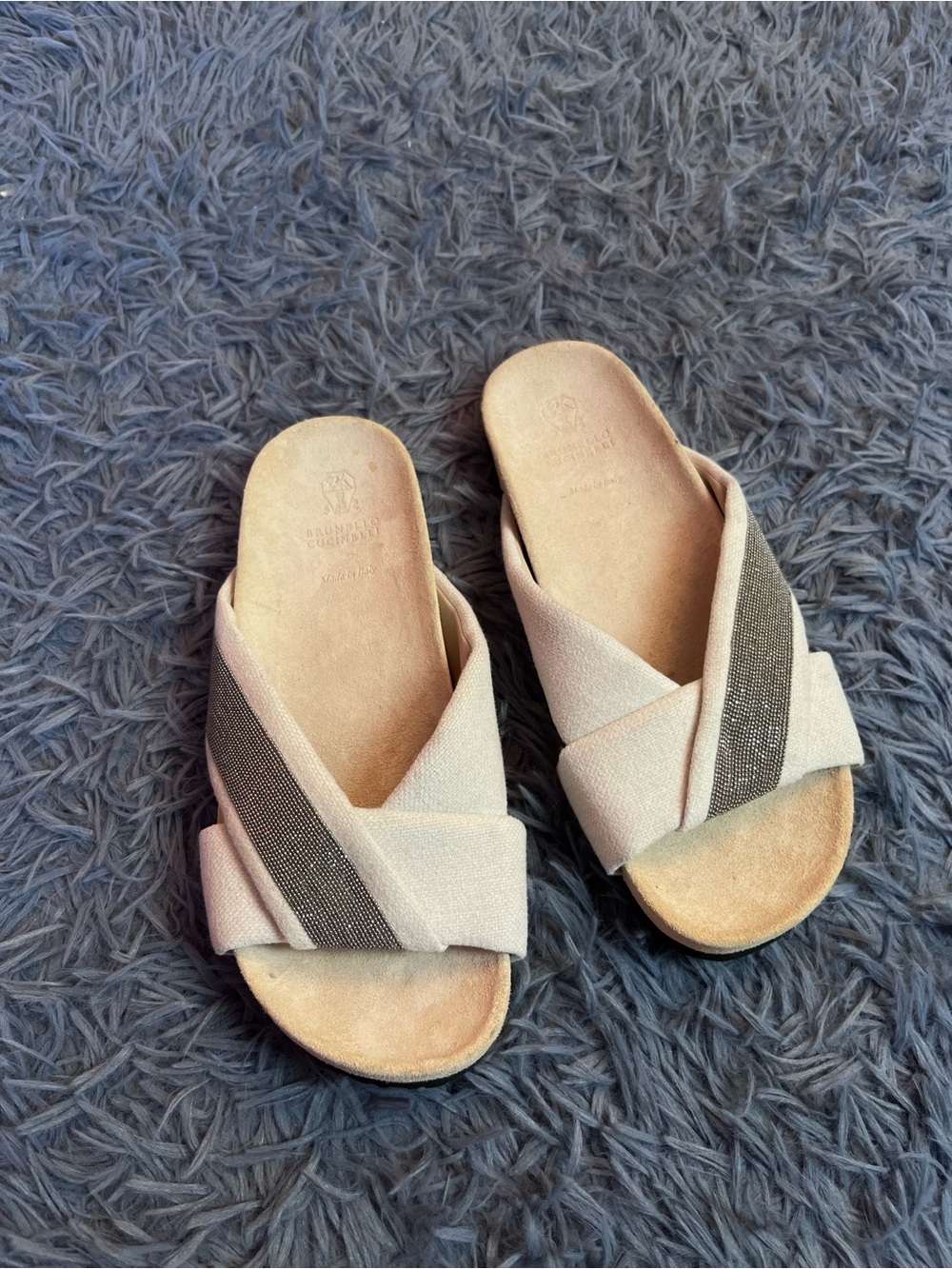 Brunello Cucinelli Monili Beaded Accents Slide Sandals Size IT 39.5 US 9.5